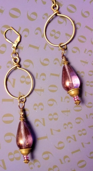 Handmade for Earthlings Jewelry - 🚫SOLD🚫Antique Brass & Glass Teardrop Earrings